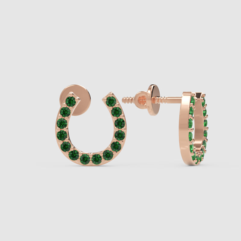 Emerald Horseshoe Stud Earrings With Screw Back Closure - Four