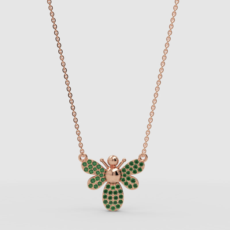 Emerald Bee Pendant Necklace With Chain - Four