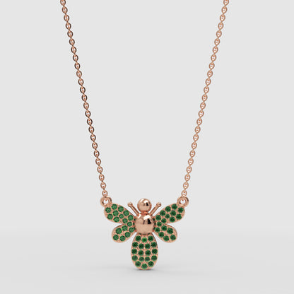 Emerald Bee Pendant Necklace With Chain - Four