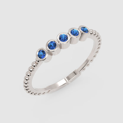 Blue Sapphire Bezel Half Band Ring in Rose Gold – Minimal 5 Stone Stackable Ring | Jebij