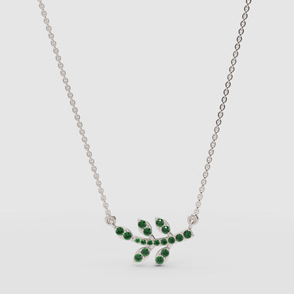 Green Crystal Leaf Branch Pendant Necklace - Four