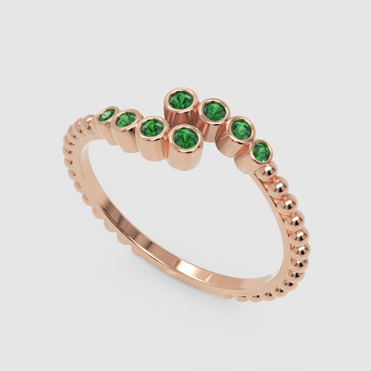 Beaded Open Wrap Ring With Green Emerald Stones - Seven