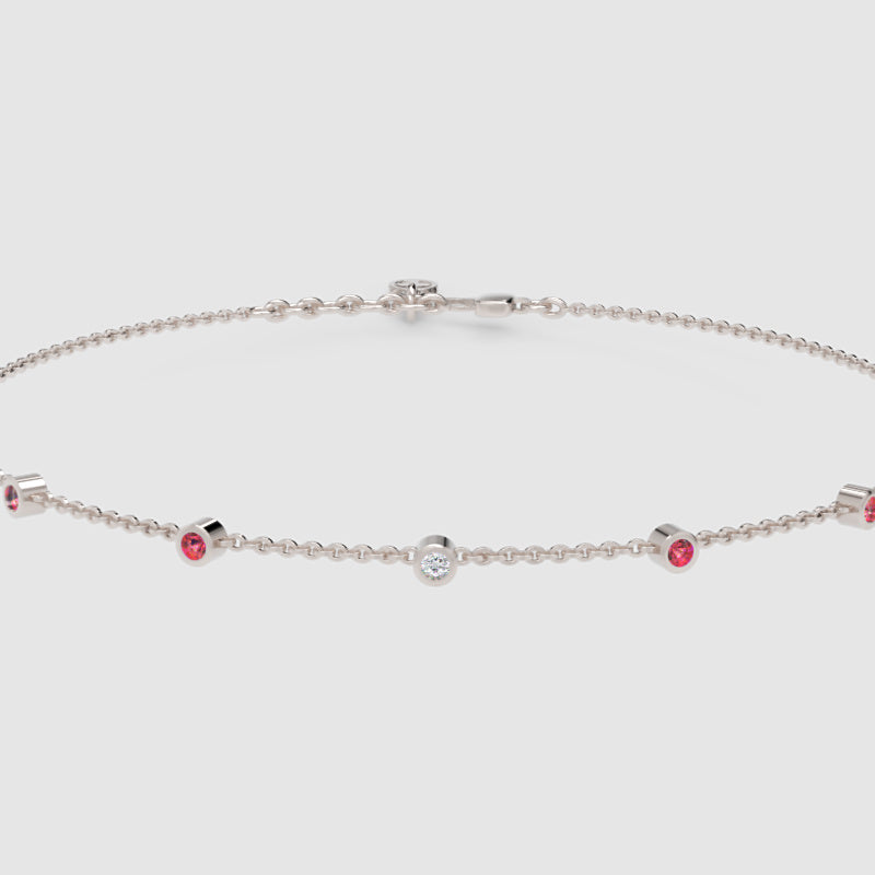 Delicate Chain Bracelet With Pink Gemstone Accents - Seven
