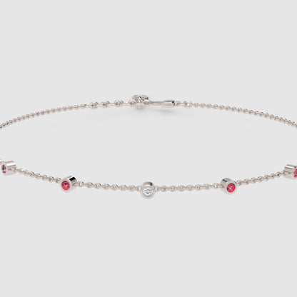 Delicate Chain Bracelet With Pink Gemstone Accents - Seven