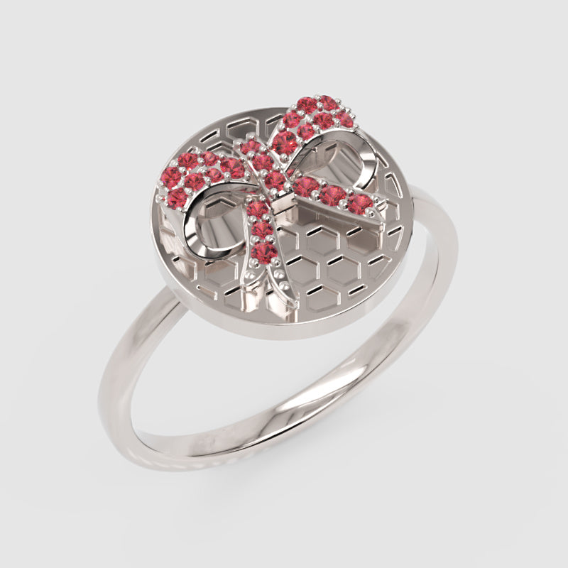 Honeycomb Bee Ring With Pink Gemstones  Rose Tone Disc Ring - Seven