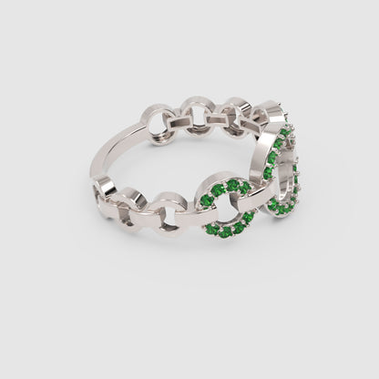 Emerald Multi-Link Circular Ring In Yellow Gold | Double Pave Interlocking Chain Statement Luxury Ring For Women | Jebij - Five
