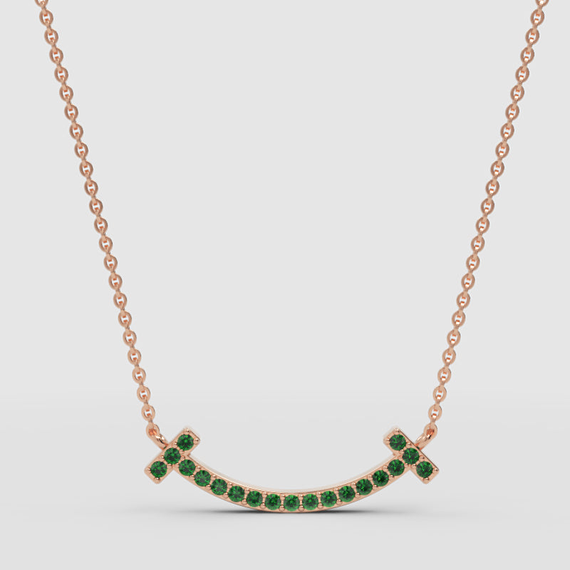 Emerald Curved Smile Bar Pendant Necklace - Four