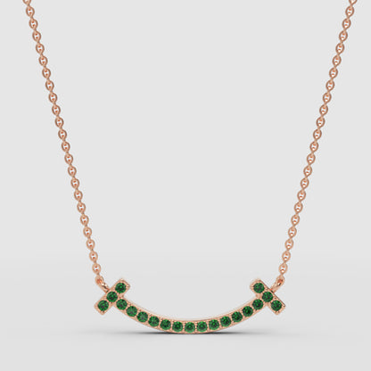 Emerald Curved Smile Bar Pendant Necklace - Four