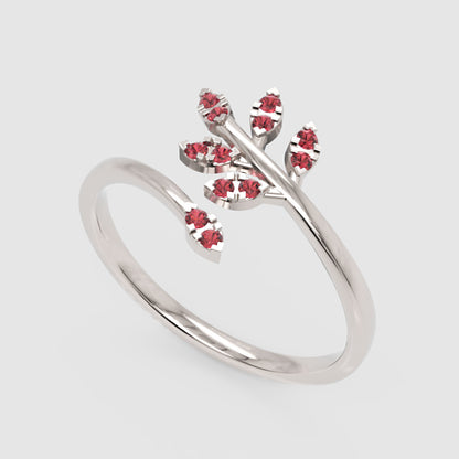 Ruby Leaf Vine Wrap Ring With Adjustable Band - Seven
