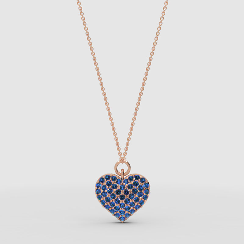Lab-Grown Blue Sapphire Heart Pendant Necklace In Rose Gold | Adjustable 16–17 Inch Chain - Four