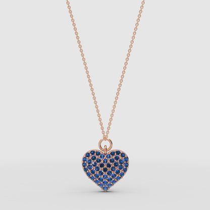 Lab-Grown Blue Sapphire Heart Pendant Necklace In Rose Gold | Adjustable 16–17 Inch Chain - Four