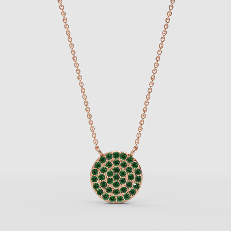 Pav Emerald Disc Pendant Necklace With Ball Chain - Four