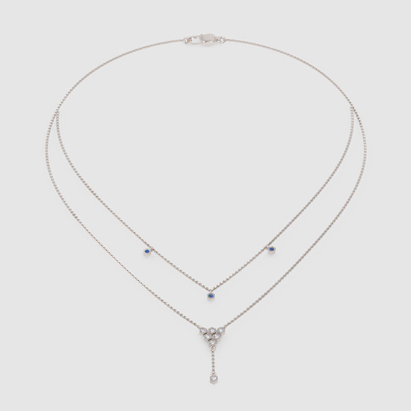 Layered Blue Sapphire And Diamond Honeycomb Ynecklace - Seven
