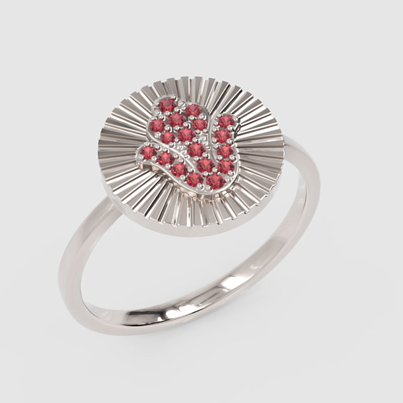 Ruby Hamsa Hand Disc Ring With Sunburst Detail - Seven