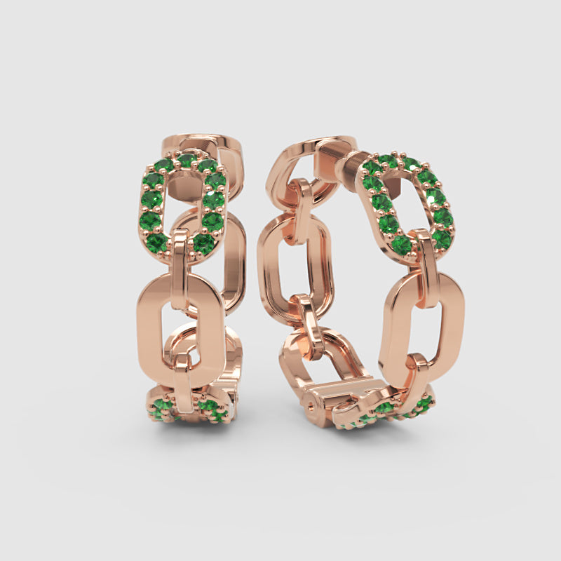 Emerald Chain Link Hoop Earrings - Four