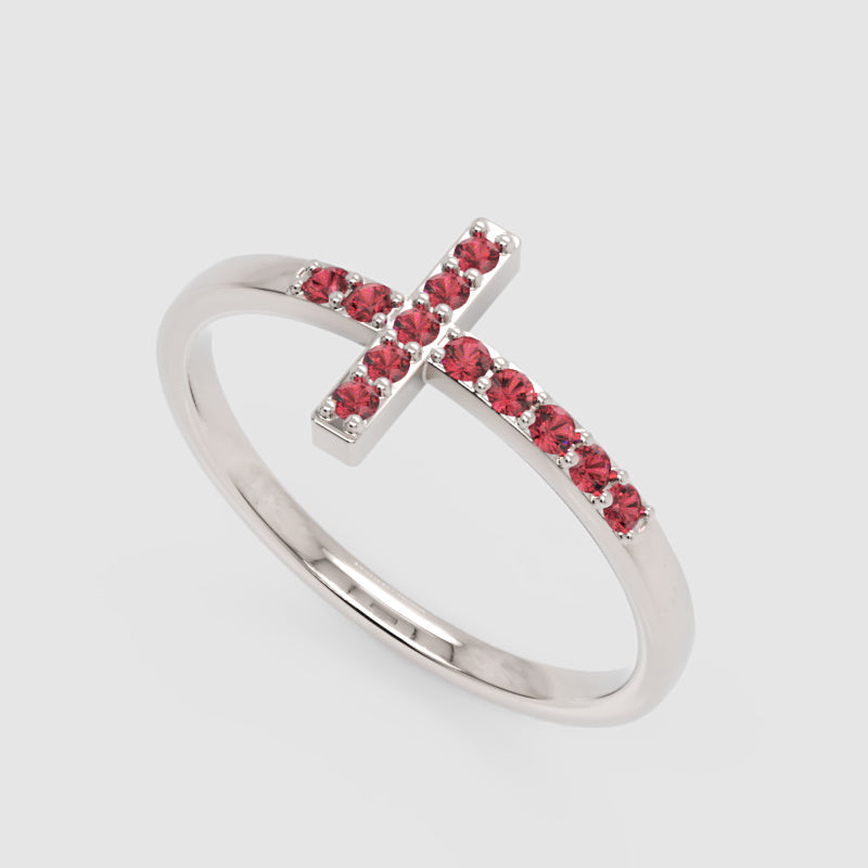Ruby Cross Ring With Pav Gemstones In Rose Tone Finish - Seven