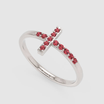Ruby Cross Ring With Pav Gemstones In Rose Tone Finish - Seven