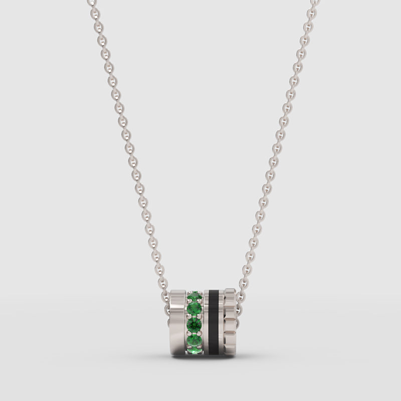 Emerald And Black Enamel Barrel Pendant Necklace - Four