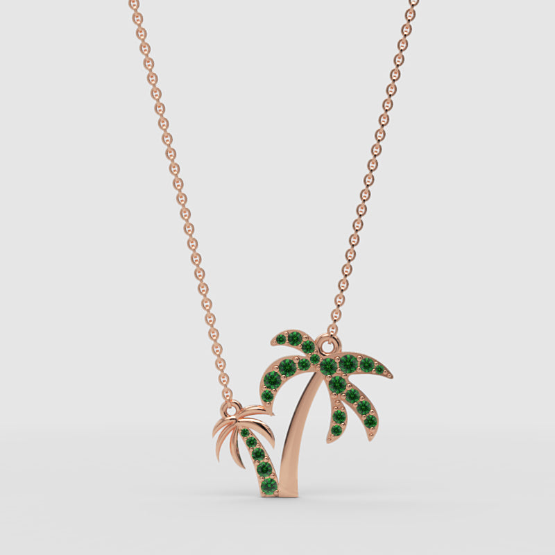 Green Crystal Palm Tree Pendant Necklace - Four
