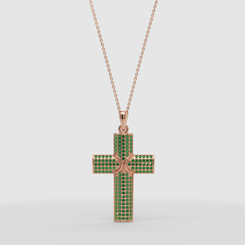 Emerald Pav Cross Pendant Necklace - Four