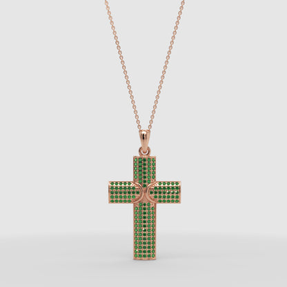 Emerald Pav Cross Pendant Necklace - Four
