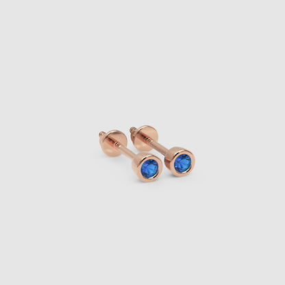 Blue Crystal Bezel Set Stud Earrings - Seven