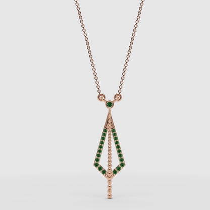 Art Deco Emerald Geometric Drop Pendant Necklace - Four