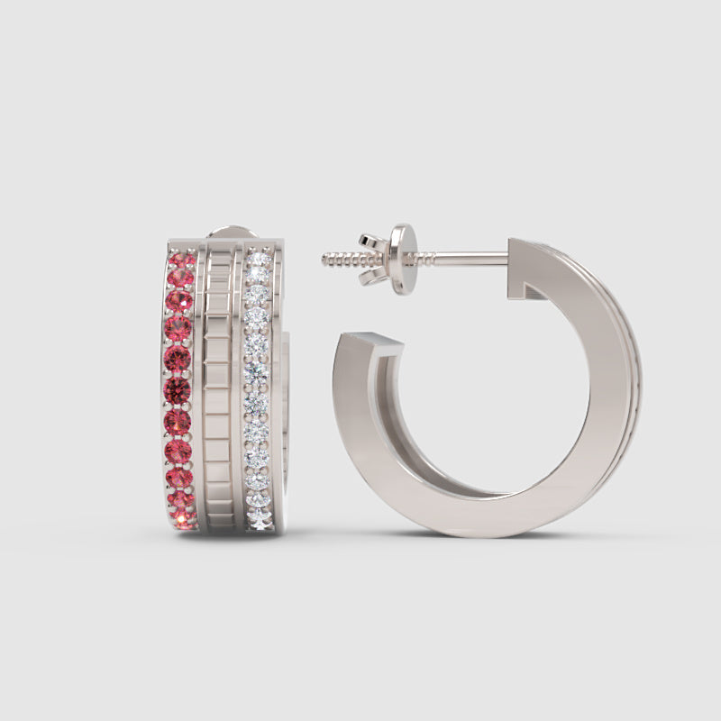 Ruby & Diamond Dual Row Hoop Earrings In Rose Gold – Luxury Festive Hoops | Jebij - Seven