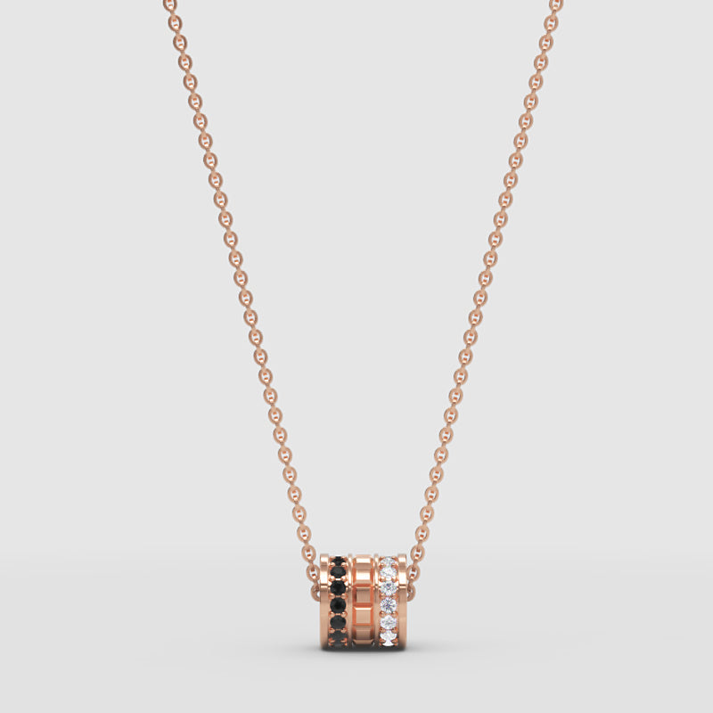 Minimal Black Gemstone Barrel Pendant | Diamond Necklace In White Gold | Jebij - Four