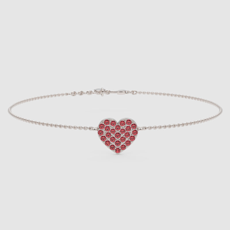 Pav Heart Bracelet With Red Crystals On Chain - Seven