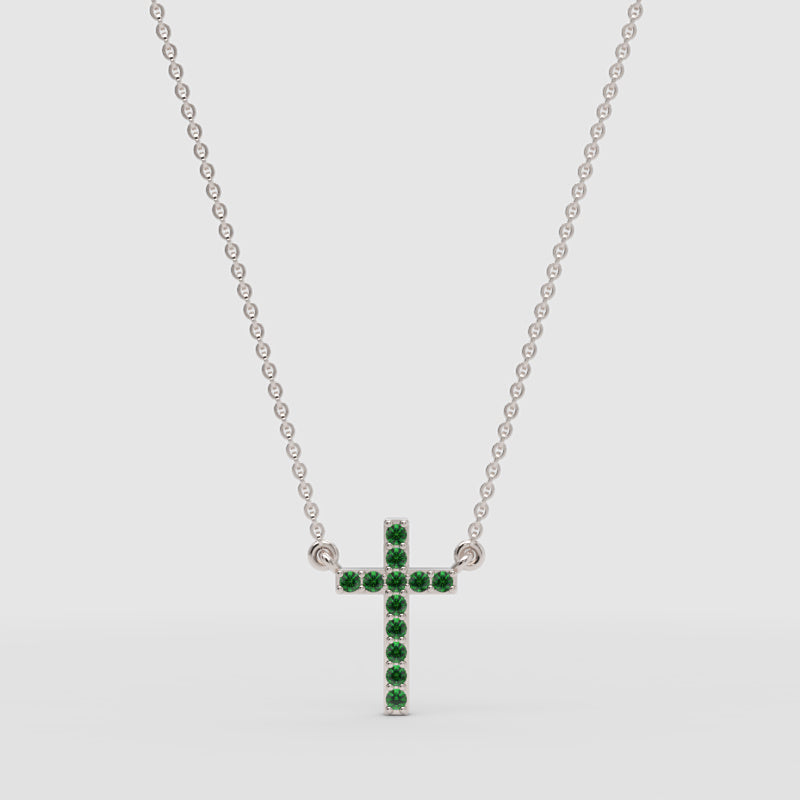 Emerald Cross Pendant Necklace With Chain - Four