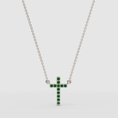 Emerald Cross Pendant Necklace With Chain - Four