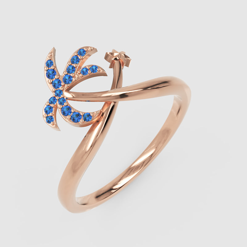 Blue Stone Star & Crescent Moon Ring In White Gold - Eight