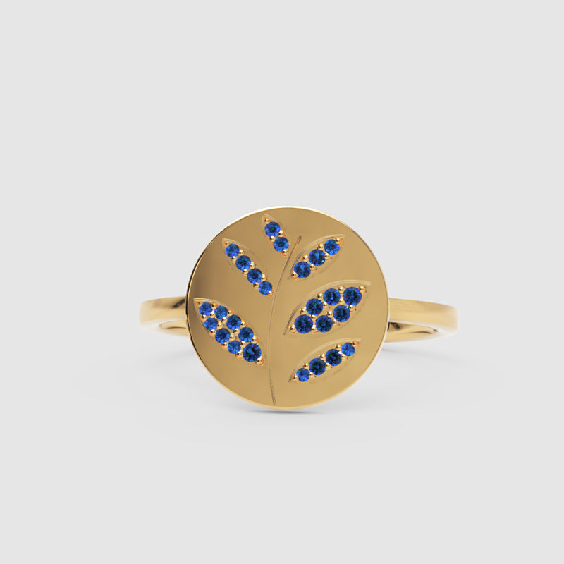 Blue Sapphire Leaf Disc Ring - Seven