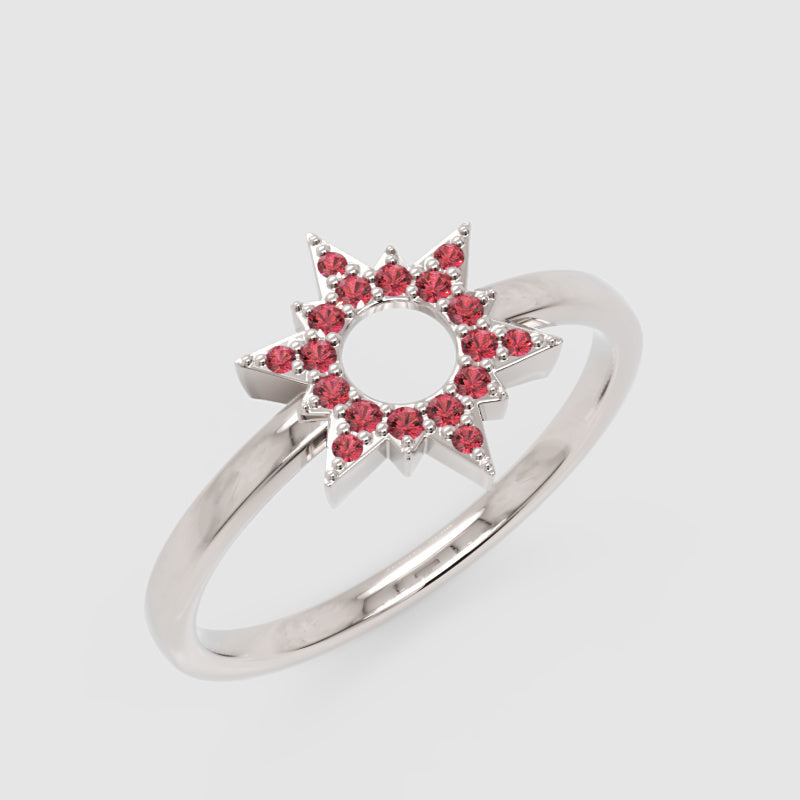 Ruby Starburst Halo Ring With Open Center Design - Seven