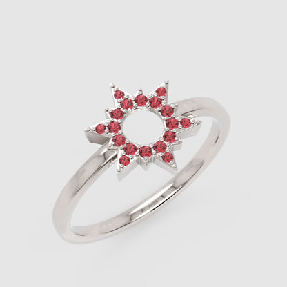 Ruby Starburst Halo Ring With Open Center Design - Seven