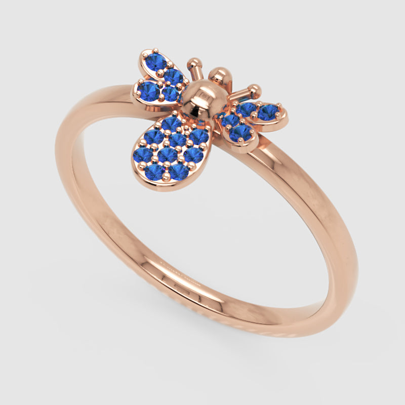 Blue Stone Bee Ring In White Gold - Seven