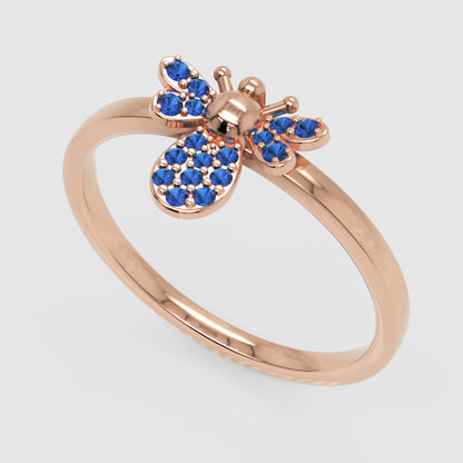 Blue Stone Bee Ring In White Gold - Seven