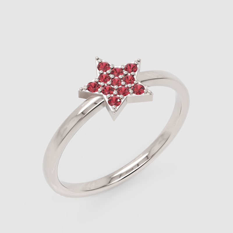 Red Garnet Star Cluster Ring In Rose Tone Setting - Seven