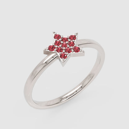 Red Garnet Star Cluster Ring In Rose Tone Setting - Seven