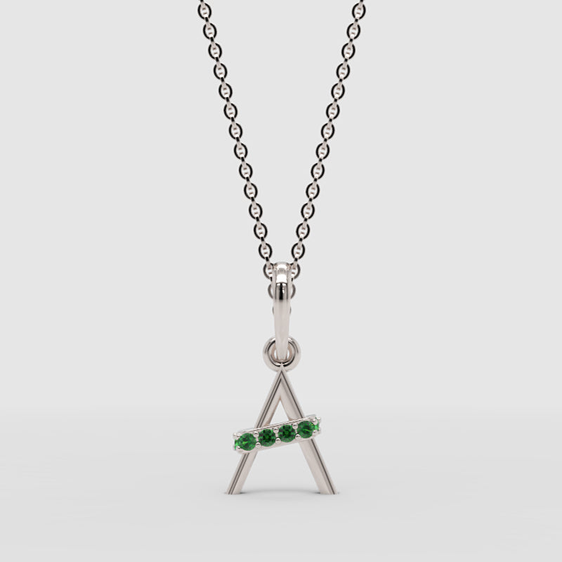 Emerald Initial Letter A Pendant Necklace - Four