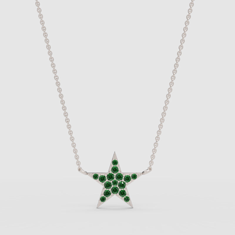 Emerald Pav Star Pendant Necklace - Four