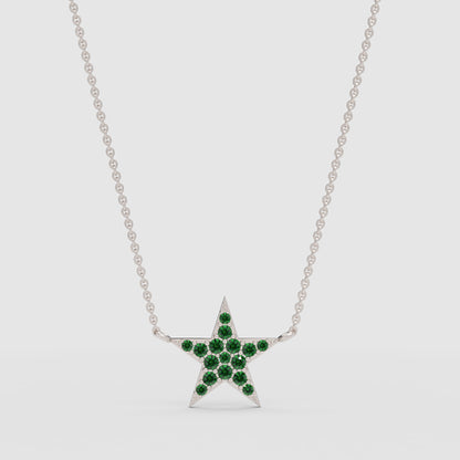 Emerald Pav Star Pendant Necklace - Four
