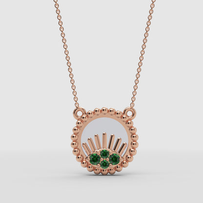 Beaded Evil Eye Pendant Necklace With Green Stones And Baguette Accents - Four