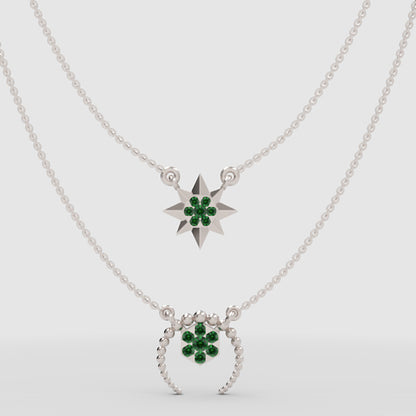Layered Star And Circle Pendant Necklace With Green Stones - Four