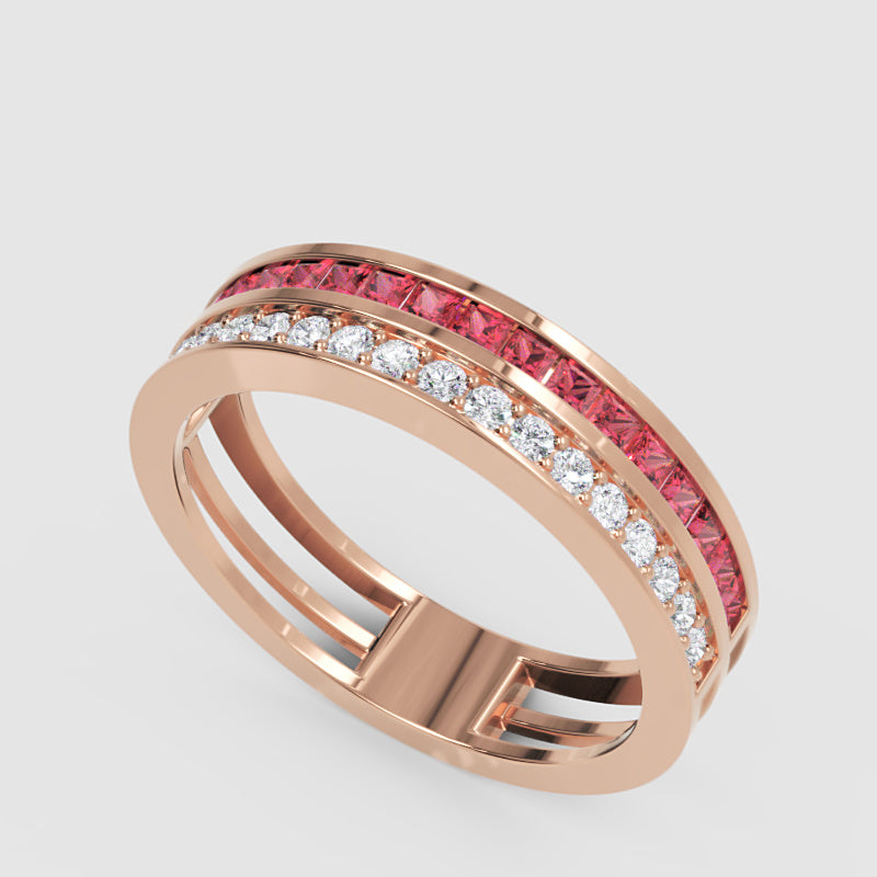 Ruby And Diamond Double Row Channel Set Band Ring - Seven