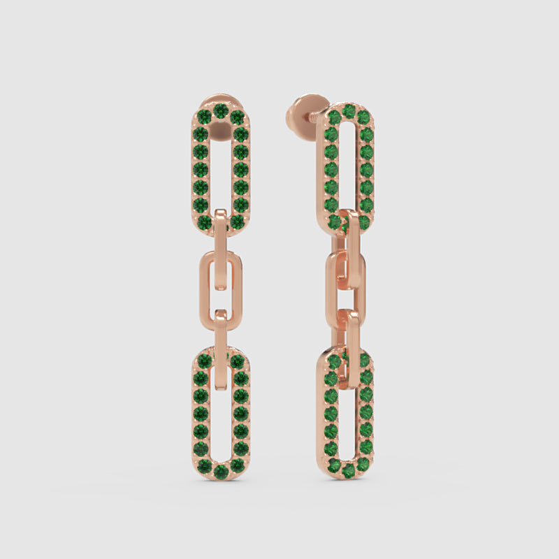 Emerald Multi-Link Drop Earrings In Yellow Gold - Four