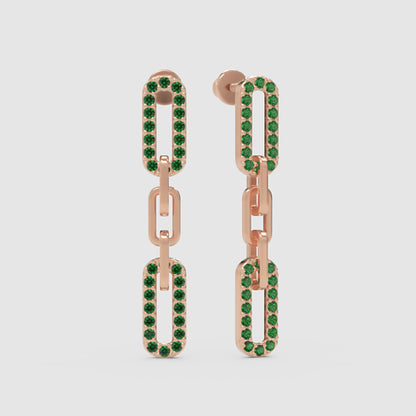 Emerald Multi-Link Drop Earrings In Yellow Gold - Four