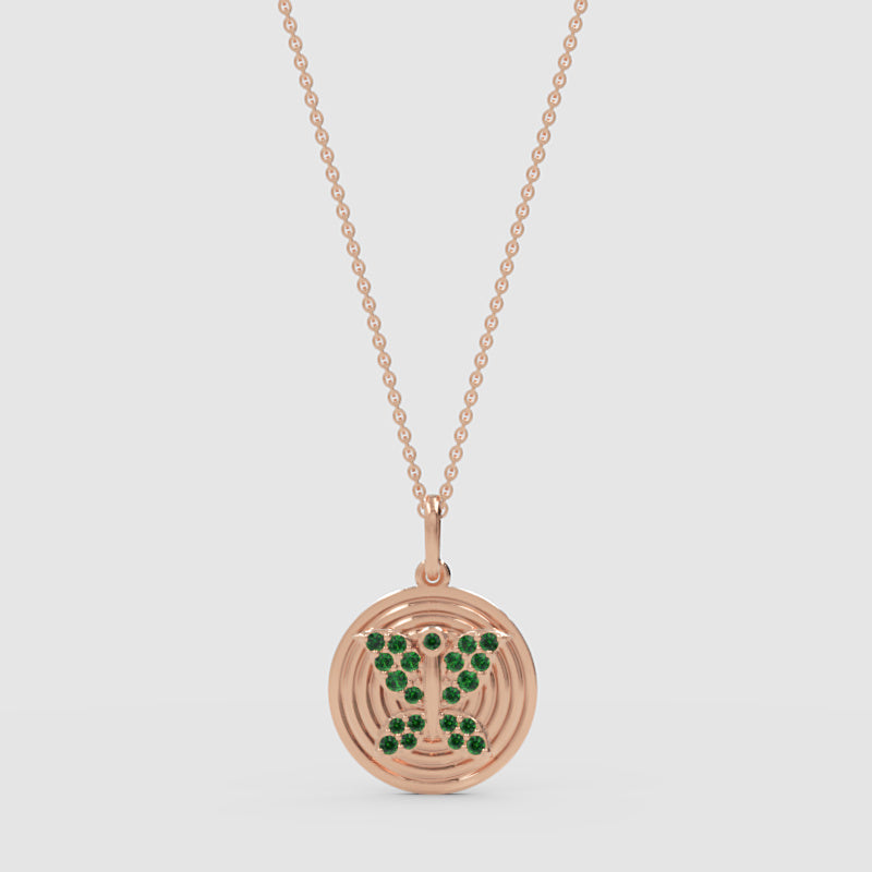 Emerald Gemini Zodiac Medallion Pendant Necklace - Three