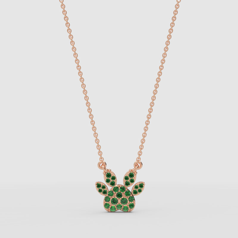 Emerald Paw Print Pendant Necklace - Four